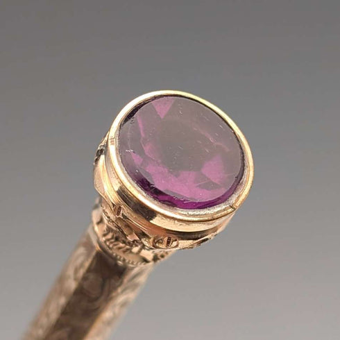 Antique Rold Gold Magic Pencil with Amethyst Decoration, Extendable 97-121mm
