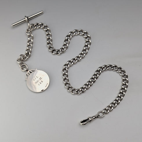 1900年頃 英国アンティーク 純銀製アルバートチェーン 49g 純銀メダルフォブ