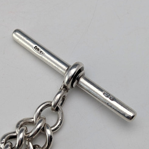 1900年頃 英国アンティーク 純銀製アルバートチェーン 49g 純銀メダルフォブ