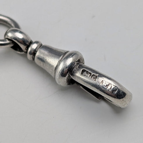 1900年頃 英国アンティーク 純銀製アルバートチェーン 37g 純銀コンパスフォブ