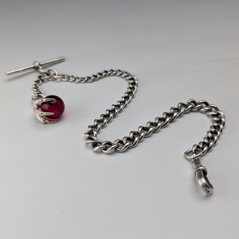 Circa 1900 British antique sterling silver Albert chain 28g claw and bowl fob