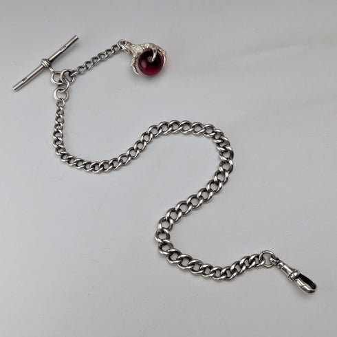 Circa 1900 British antique sterling silver Albert chain 28g claw and bowl fob