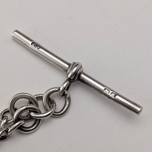 Circa 1900 British antique sterling silver Albert chain 28g claw and bowl fob