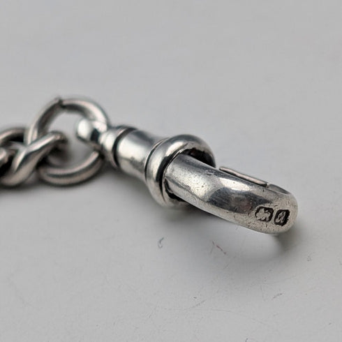 Circa 1900 British antique sterling silver Albert chain 28g claw and bowl fob