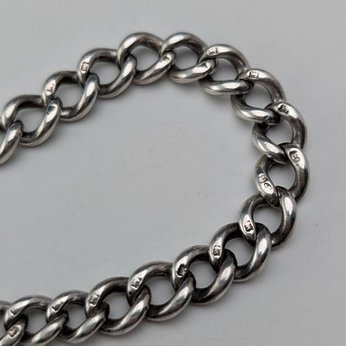 Circa 1900 British antique sterling silver Albert chain 28g claw and bowl fob