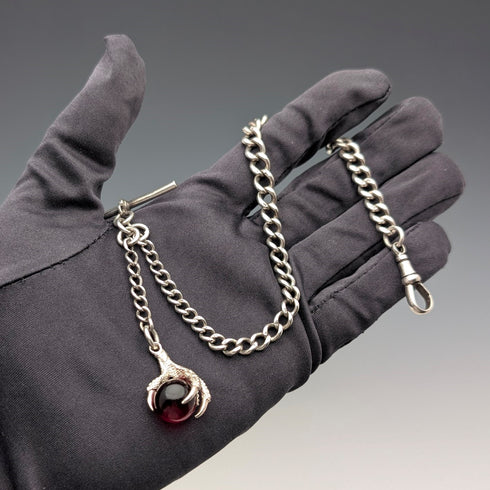 Circa 1900 British antique sterling silver Albert chain 28g claw and bowl fob