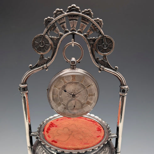 19 世紀末美國古董鍍銀懷錶支架與配件盒 Reed & Barton