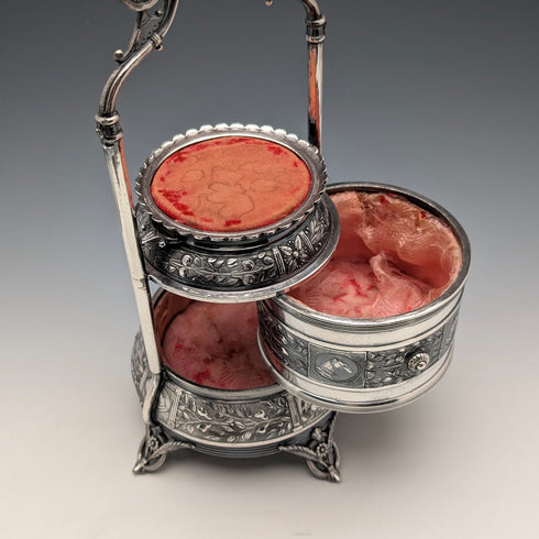 19 世紀末美國古董鍍銀懷錶支架與配件盒 Reed & Barton