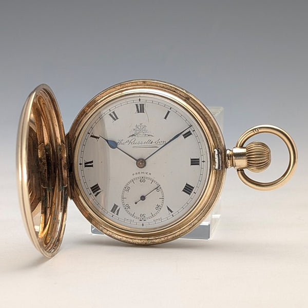 1920 年代英國古董 Russell 懷錶鍍金獵人錶殼使用狀況良好