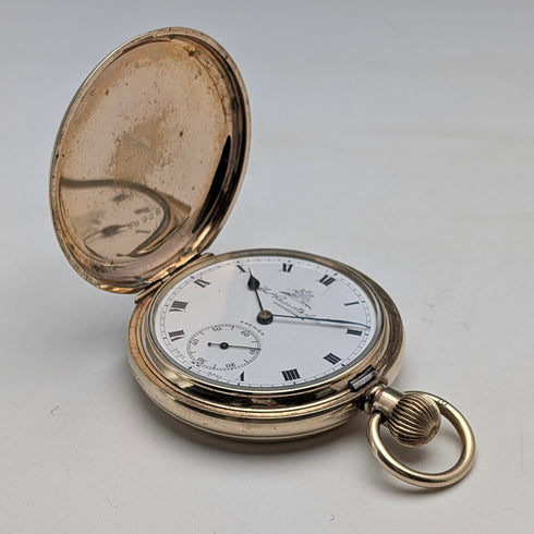1920s British antique Russell pocket watch, gold plated hunter case, in good working order