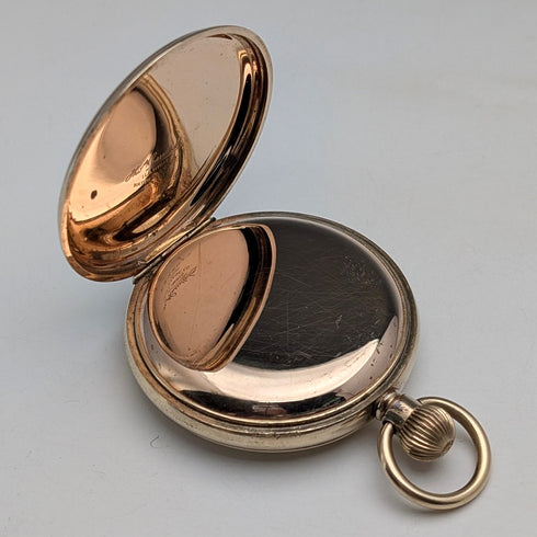 1920s British antique Russell pocket watch, gold plated hunter case, in good working order