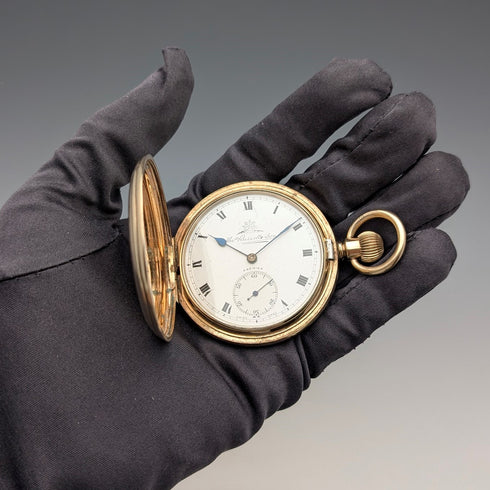 1920s British antique Russell pocket watch, gold plated hunter case, in good working order