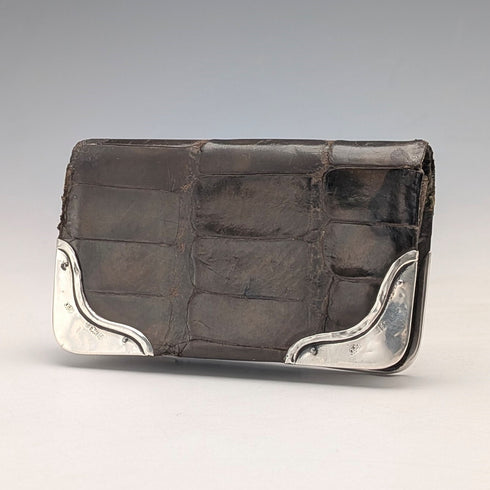 1903年 英国アンティーク 純銀装飾 小型革財布 小銭入れ