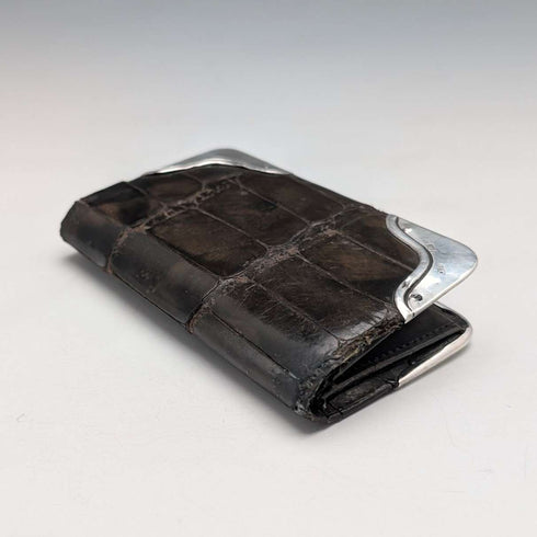 1903 年英國古董純銀裝飾小號皮革皮夾零錢包
