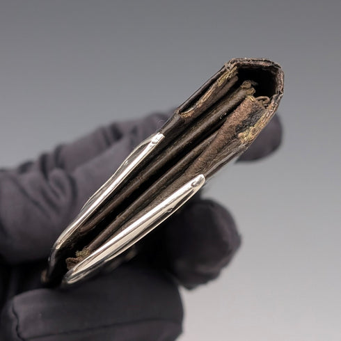 1903年 英国アンティーク 純銀装飾 小型革財布 小銭入れ