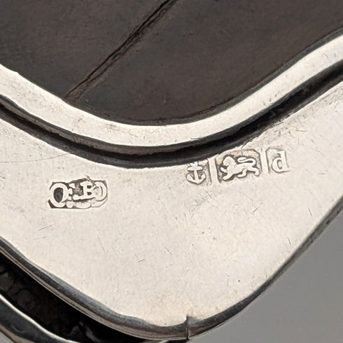 1903年 英国アンティーク 純銀装飾 小型革財布 小銭入れ