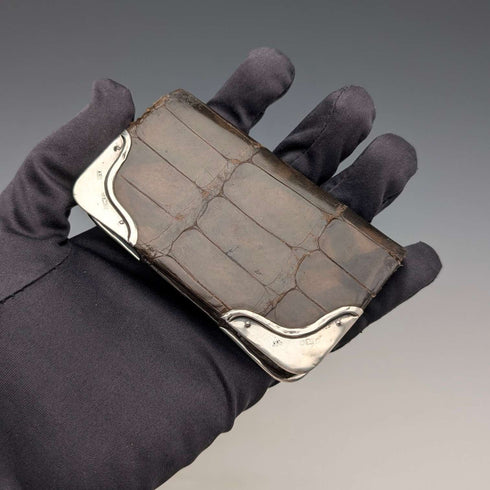 1903 年英國古董純銀裝飾小號皮革皮夾零錢包