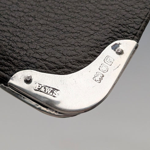 1902 年英國古董純銀裝飾小號皮革皮夾票夾