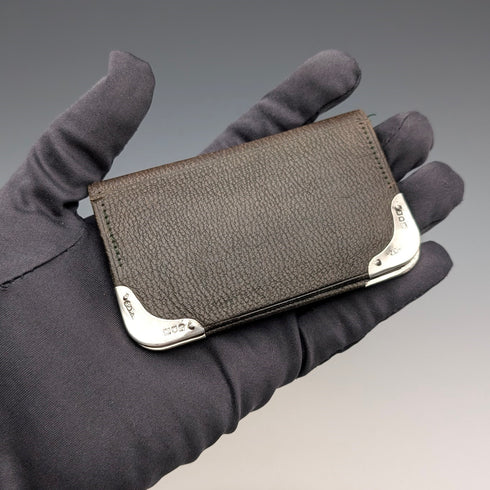 1902 年英國古董純銀裝飾小號皮革皮夾票夾