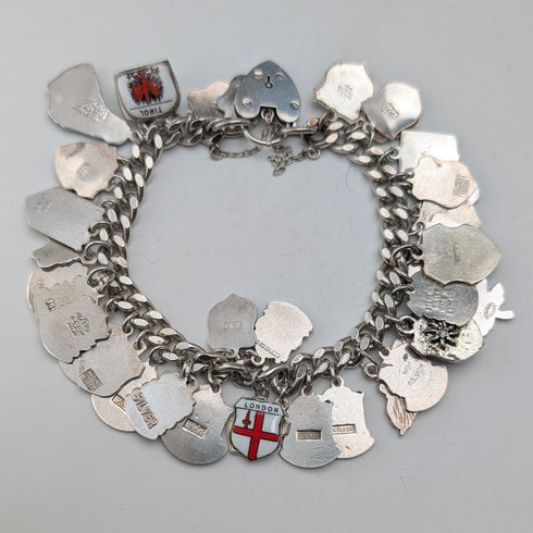 1965 British Vintage Sterling Silver Charm Bracelet 74g WJS