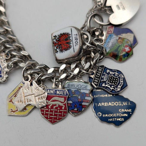 1965 British Vintage Sterling Silver Charm Bracelet 74g WJS