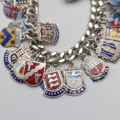 1965 British Vintage Sterling Silver Charm Bracelet 74g WJS