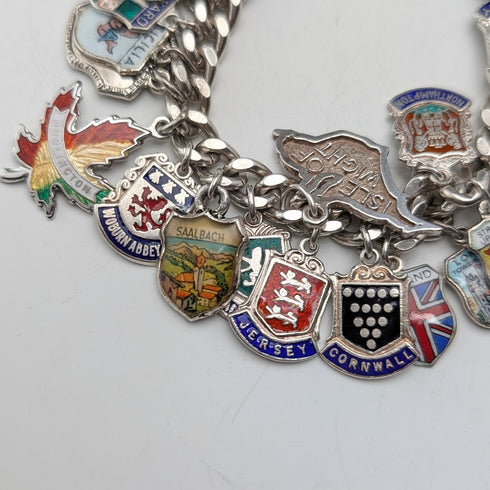 1965 British Vintage Sterling Silver Charm Bracelet 74g WJS