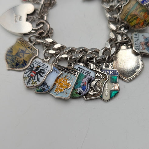 1965 British Vintage Sterling Silver Charm Bracelet 74g WJS
