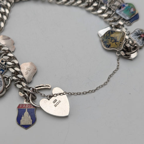 1965 British Vintage Sterling Silver Charm Bracelet 74g WJS