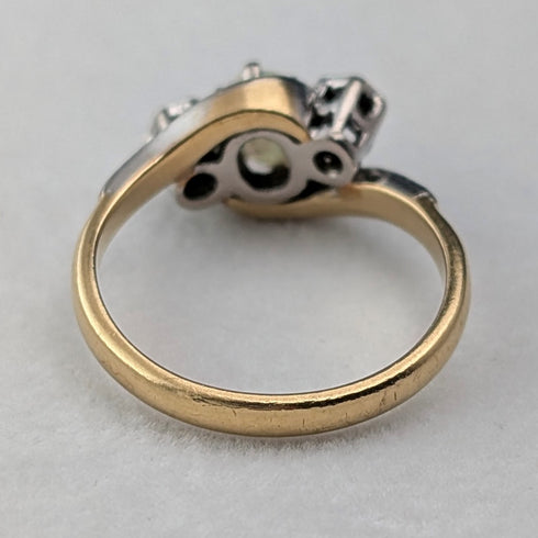 古董 K18 金戒指蛋白石和鑽石(8 號)戒指