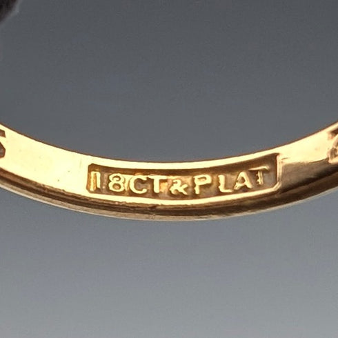 古董 K18 金戒指蛋白石和鑽石(8 號)戒指