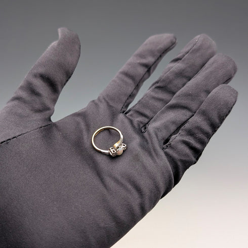 古董 K18 金戒指蛋白石和鑽石(8 號)戒指