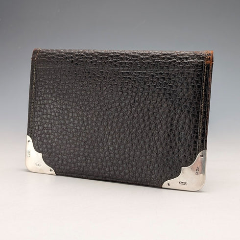 1902年 英国アンティーク 純銀装飾 レザー 二つ折りウォレット PWS