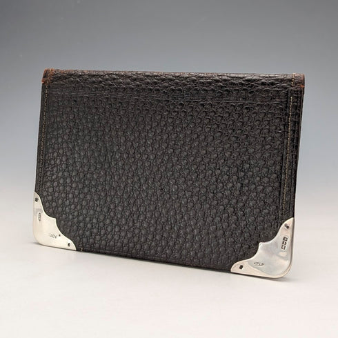 1902年 英国アンティーク 純銀装飾 レザー 二つ折りウォレット PWS