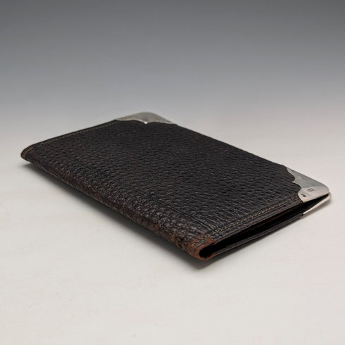 1902年 英国アンティーク 純銀装飾 レザー 二つ折りウォレット PWS