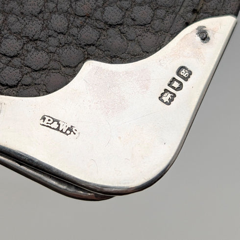 1902年 英国アンティーク 純銀装飾 レザー 二つ折りウォレット PWS