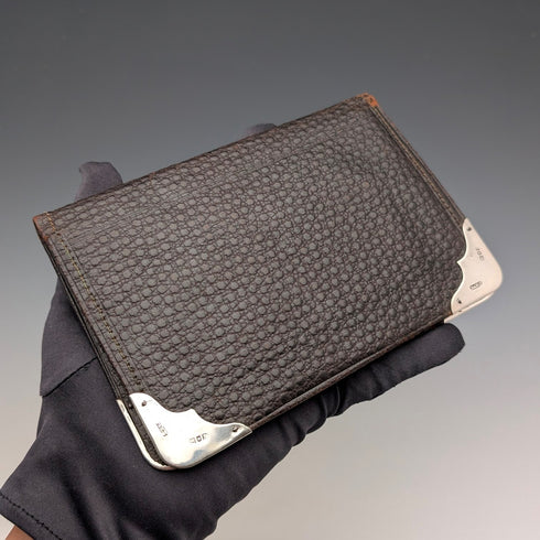 1902年 英国アンティーク 純銀装飾 レザー 二つ折りウォレット PWS