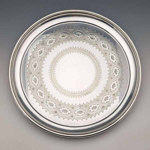 1898 British antique silver plate Salva diameter 31cm Elkington