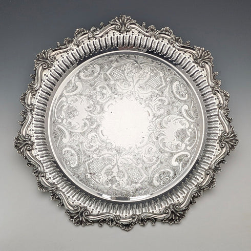 加拿大復古鍍銀圓形無腳薩爾瓦直徑 37 厘米