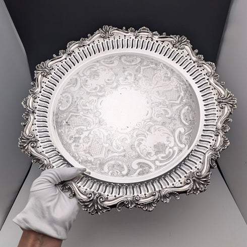 加拿大復古鍍銀圓形無腳薩爾瓦直徑 37 厘米