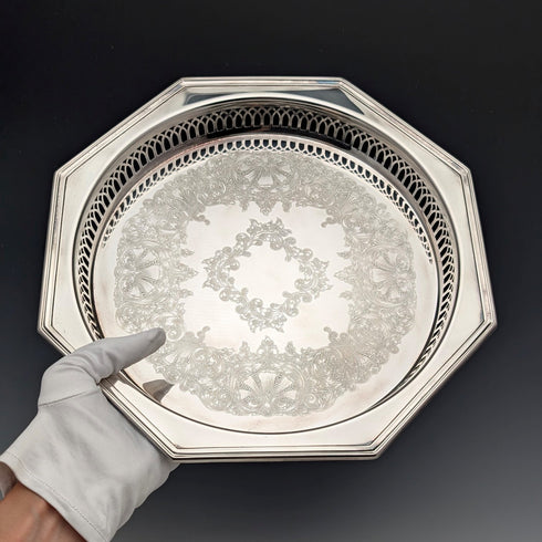 英國復古鍍銀八角形盤 Parkin 盒裝