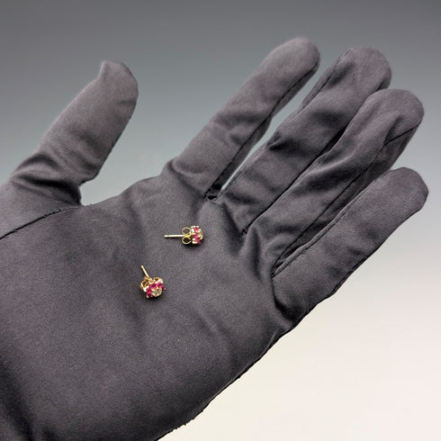 アンティーク K18ゴールドピアス ダイヤモンド&ルビー フラワー