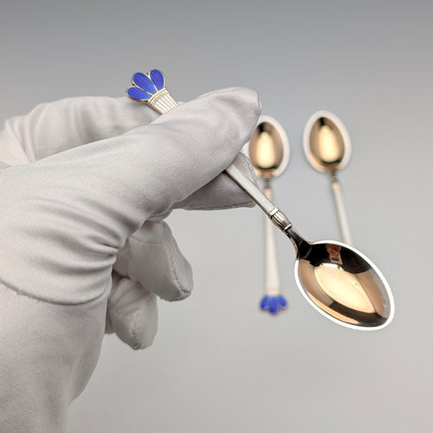 北欧ヴィンテージ エナメル装飾 純銀製 コーヒースプーン3本セット 計28g