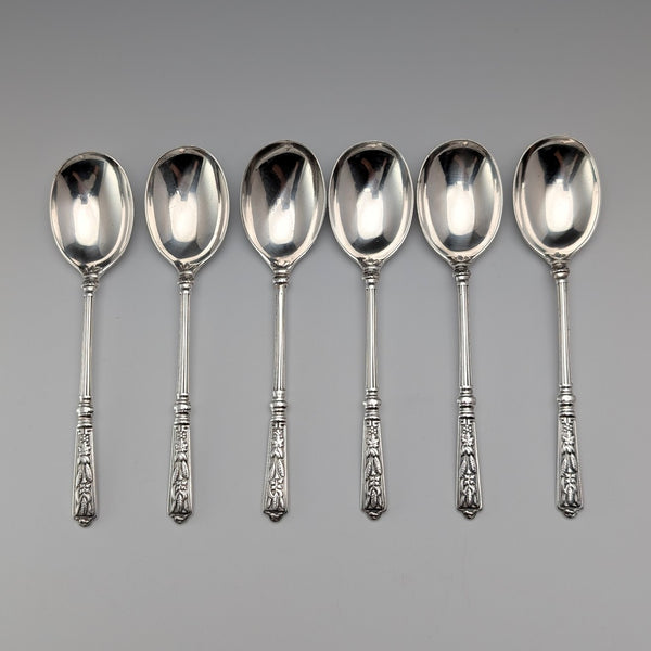 1885 British antique sterling silver tea spoon x 6, total 76g, John Round