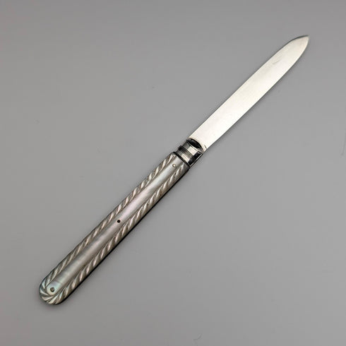 1883 British antique white mother-of-pearl handle, pure silver blade penknife, William Morton