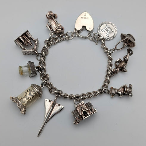 1978 British Vintage Sterling Silver Charm Bracelet 48g RP