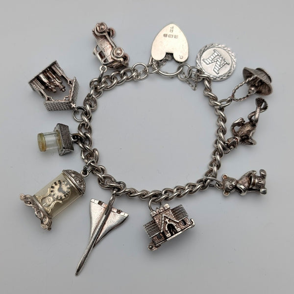 1978 British Vintage Sterling Silver Charm Bracelet 48g RP