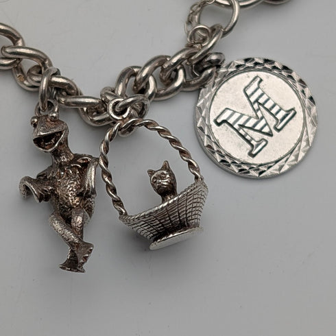 1978 British Vintage Sterling Silver Charm Bracelet 48g RP