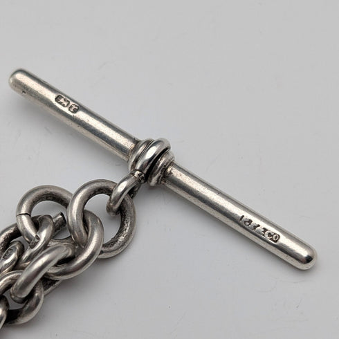 1900年頃 英国アンティーク 純銀製アルバートチェーン 75g 純銀製ヴェスタケース付