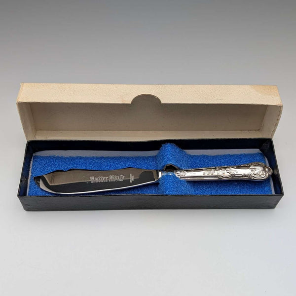 1977 British Vintage Pure Silver Handle Butter Knife Harrison Brothers Paper Box